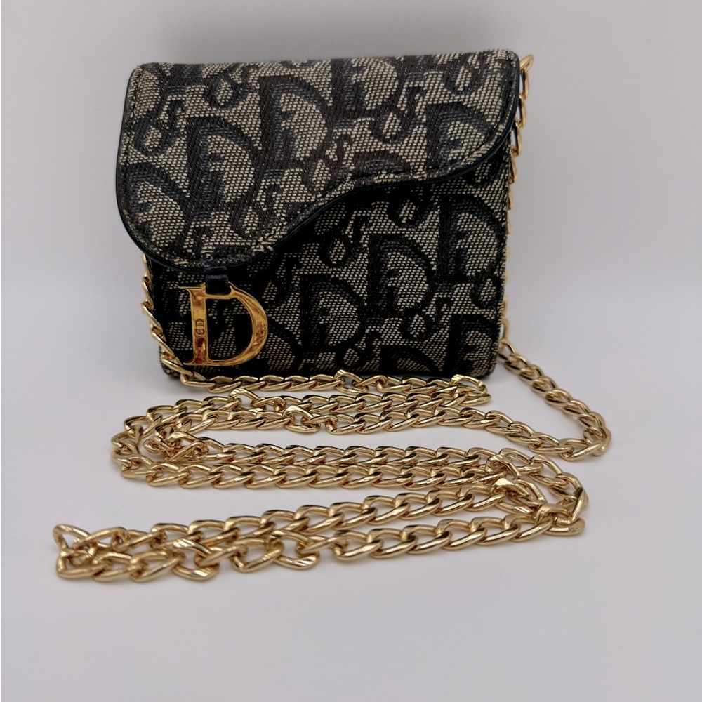 Christian Dior Wallet Saddle Lotus Oblique Jacquard with Unbranded Chain